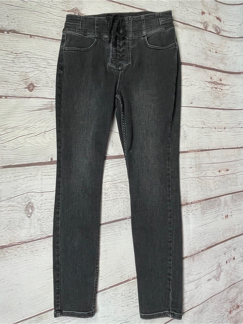 WE THE FREE CRVY charcoal gray lace-up high-waist skinny stretchy jeans, size 29 - Picture 8 of 16